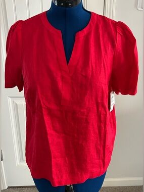 Charter Club Red Women's Puff-Sleeve Linen Top